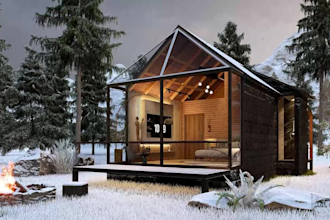 do 3d tiny house, cabin interior, exterior design rendering