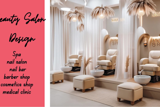 3d interior design nail salon, beauty salon, barber shop, clinic, spa,nail bar