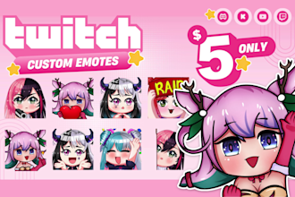 draw custom chibi emotes, animated emotes, sub badge for vtuber, twitch, youtube