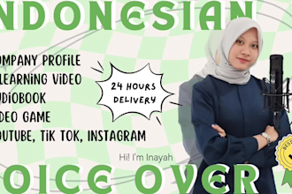 record indonesian voice over, young and cheerful tone