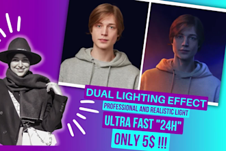 relight or do photoshop neon light, dual lighting  effects