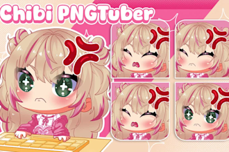 draw custom chibi illustration pngtuber model in anime style for streaming
