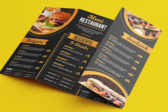 design a modern restaurant menu, food menu, or cafe menu