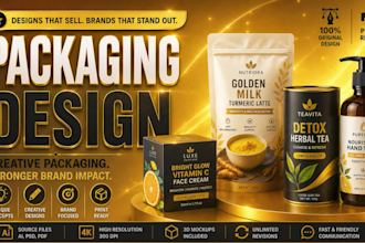 do product packaging design, label and box design, ai packaging into print ready