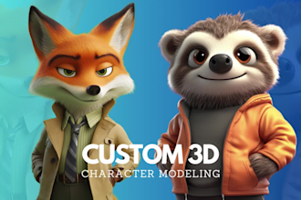 create cute 3d model, animal character modeling cartoon style, and rendering