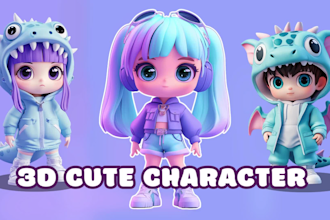 create a cute 3d character or mascot for games and animation