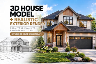 create a 3d house model and realistic exterior rendering
