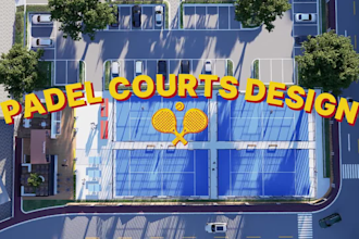 create professional 3d court designs for tennis, padel, pickleball, badminton