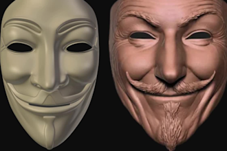 do 3d sculpting, 3d mask, 3d helmet, head, character human anime for 3d printing