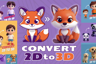 convert 2d image to 3d toy model cute character action figure, miniature, animal