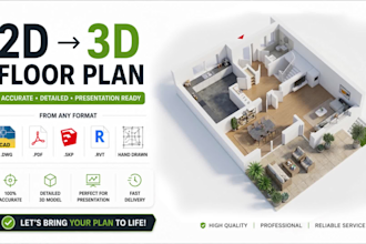 convert your 2d layout or sketch into a realistic 3d floor plan model