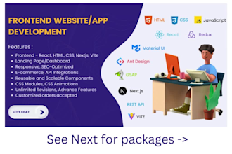 develop frontend app using react, nextjs, API integrations
