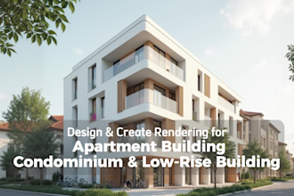 design apartment building, condominium, low rise building and render
