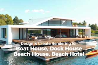 design boat house, dock house, beach house, beach hotel and create renderings