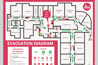 design fire emergency evacuation plan, map, diagram