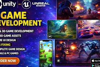 do 2d,3d unity, unreal engine ,game development for mobile,pc,steam,console,web