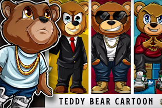 draw teddy bear cartoon character and mascot logo design