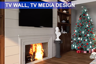 design 3d interior for TV wall, TV media, TV cabinet, technical drawings