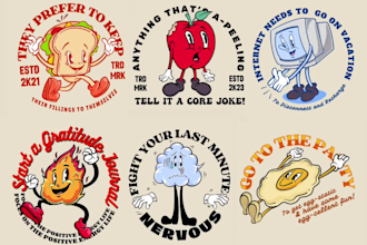 design custom retro vintage cartoon mascot illustration for tshirt, logo, merch