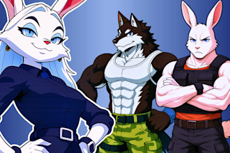 draw furry character art, fursona, and anthro in anime style