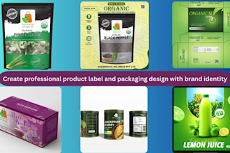 create professional product label and packaging design with brand identity
