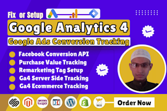setup google analytics 4, fb conversion api, ga4 ecommerce server side tracking
