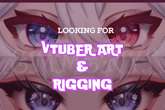 draw 2d vtuber model, live 2d vtuber model and vtuber rigging for streaming