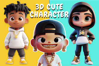 create cute 3d character modeling or printing, game model blender in pixar style