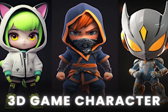 custom 3d cute character for game, brand, and print in pixar style