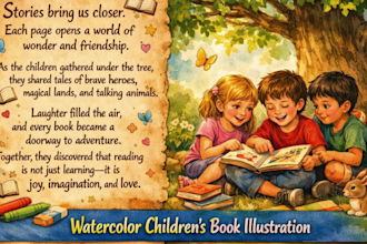 create faith based children book illustrations in handmade watercolor style