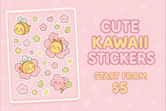 design cute kawaii stickers, chibi animals, emoticons and cartoon characters