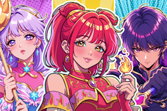 draw fantasy anime art and illustration for character design