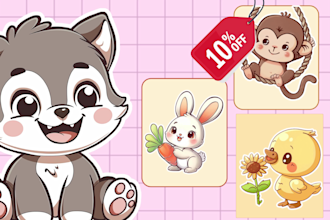 draw chibi cute character, cartoon animal or sticker for logo mascot
