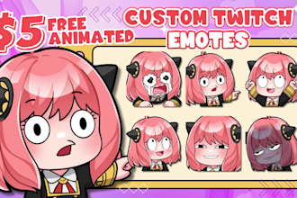 draw custom twitch emotes, chibi emotes, animated emotes, vtuber for stream