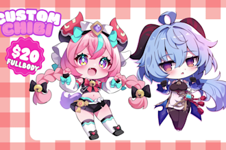 draw cute chibi character art for pfp, illustration, fan art