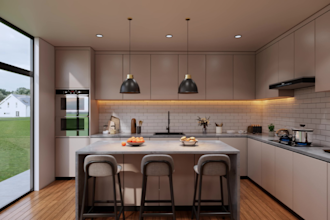 create a functional kitchen interior design ,rendering by an architect