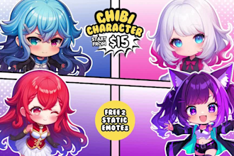 draw cute custom anime chibi characters, emotes, or avatars