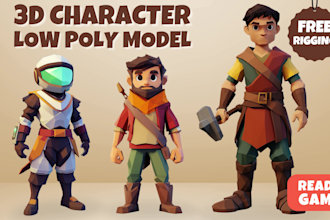 model 3d low poly character, rigging for game asset, animation, and others