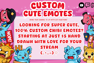 draw custom twitch emotes, chibi emotes, animated emotes, your vtuber for stream