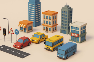 design low poly  game assets , buildings , props  and weapons