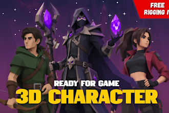 create 3d low poly character models, rigging, and animation for game assets