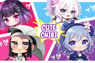draw cute anime chibi art character design pfp, vtuber, sheets, stream, sticker
