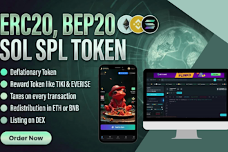 make custom erc20, bep20, solana spl, staking ,presale, ico web3,defi token