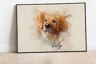 paint a watercolor painting portrait of your pets, dogs, cats, horses, birds