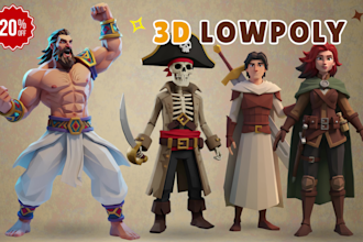 create 3d low poly character modeling, rigging, and animation for game assets