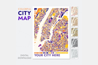 design a colorful city map art, any city, any color