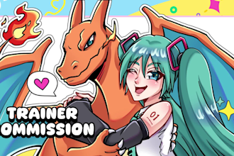 draw pokemon team with you as trainer, fakemon for tcg, anime illustration