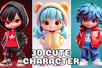 design 3d cute character, animal, mascot, cartoon character in pixar style
