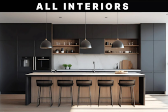 do 3d interior design of bathroom, bedroom, kitchen, livingroom and 3d rendering