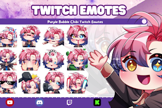 draw custom twitch emotes, chibi emotes, animated emotes for discord, kick